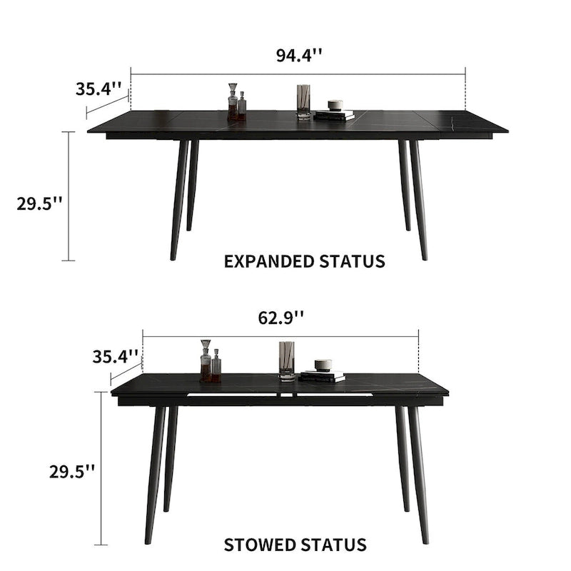 Set da pranzo allungabile da 7 pezzi da 160 cm a 240 cm con piano in pietra sinterizzata e 6 sedie