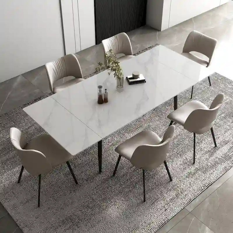 Set da pranzo allungabile da 7 pezzi da 160 cm a 240 cm con piano in pietra sinterizzata e 6 sedie