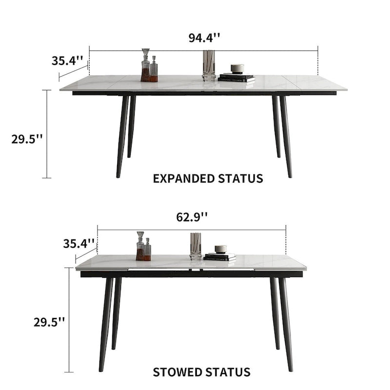 Set da pranzo allungabile da 7 pezzi da 160 cm a 240 cm con piano in pietra sinterizzata e 6 sedie