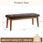 Button-Tufted Bench for End of Bed, Entryway Bench Beige/ Black/ Brown Solid Wood, Leather, Fabric 44-inch