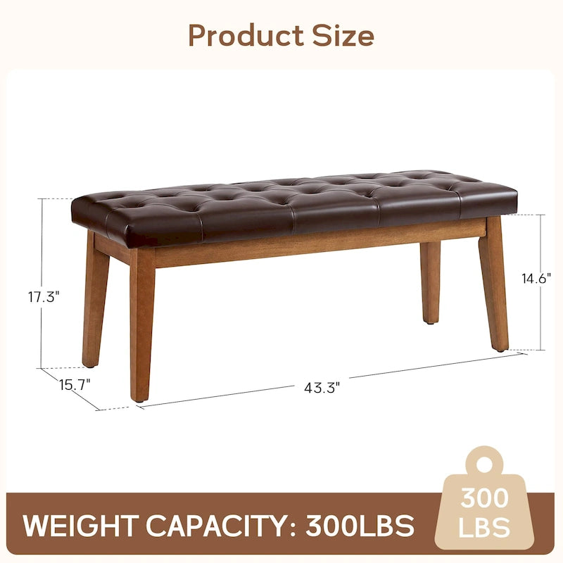 Button-Tufted Bench for End of Bed, Entryway Bench Beige/ Black/ Brown Solid Wood, Leather, Fabric 44-inch