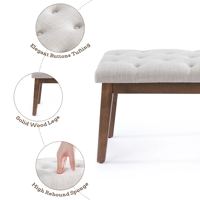 Button-Tufted Bench for End of Bed, Entryway Bench Beige/ Black/ Brown Solid Wood, Leather, Fabric 44-inch