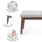 Button-Tufted Bench for End of Bed, Entryway Bench Beige/ Black/ Brown Solid Wood, Leather, Fabric 44-inch
