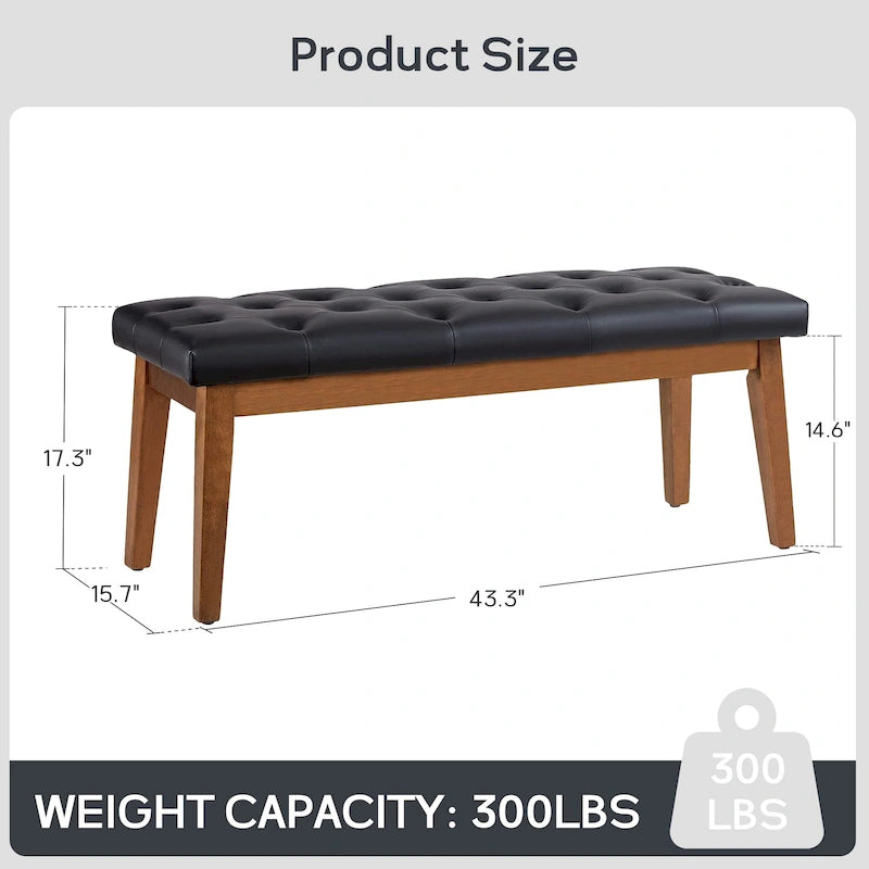 Button-Tufted Bench for End of Bed, Entryway Bench Beige/ Black/ Brown Solid Wood, Leather, Fabric 44-inch