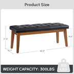 Button-Tufted Bench for End of Bed, Entryway Bench Beige/ Black/ Brown Solid Wood, Leather, Fabric 44-inch