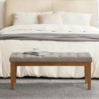 Button-Tufted Bench for End of Bed, Entryway Bench Beige/ Black/ Brown Solid Wood, Leather, Fabric 44-inch