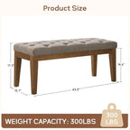 Button-Tufted Bench for End of Bed, Entryway Bench Beige/ Black/ Brown Solid Wood, Leather, Fabric 44-inch