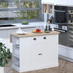 HOMCOM Fluted-Style Wooden Kitchen Island, Countertop with Drop Leaf, Drawer, Open Shelves, Storage