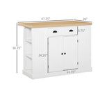 HOMCOM Fluted-Style Wooden Kitchen Island, Countertop with Drop Leaf, Drawer, Open Shelves, Storage