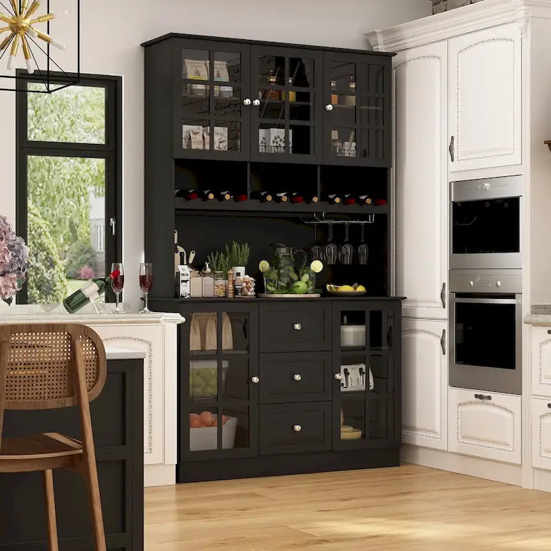 79Pantry Storage Cabinet Glass Doors Sideboard Buffet Cabinet Lacquer