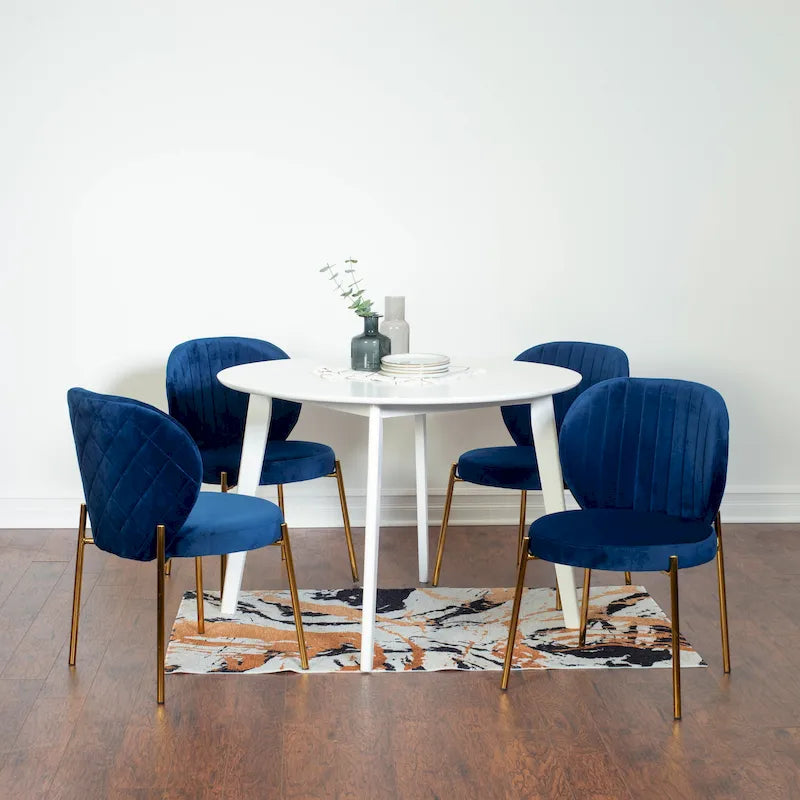 Roundhill Furniture Amoa Contemporary 5-Piece Dining Set, White Round Table and 4 Chairs