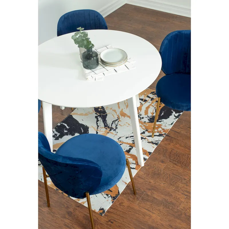 Roundhill Furniture Amoa Contemporary 5-Piece Dining Set, White Round Table and 4 Chairs