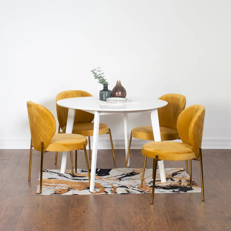 Roundhill Furniture Amoa Contemporary 5-Piece Dining Set, White Round Table and 4 Chairs