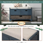 Storage Bench with Removable Basket and 2 Drawers, Fully Assembled Shoe Bench with Removable Cushion - 32 L x 11.8 W x 20 H