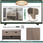 Storage Bench with Removable Basket and 2 Drawers, Fully Assembled Shoe Bench with Removable Cushion - 32 L x 11.8 W x 20 H