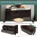 Storage Bench with Removable Basket and 2 Drawers, Fully Assembled Shoe Bench with Removable Cushion - 32 L x 11.8 W x 20 H
