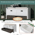 Storage Bench with Removable Basket and 2 Drawers, Fully Assembled Shoe Bench with Removable Cushion - 32 L x 11.8 W x 20 H