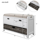 Storage Bench with Removable Basket and 2 Drawers, Fully Assembled Shoe Bench with Removable Cushion - 32 L x 11.8 W x 20 H