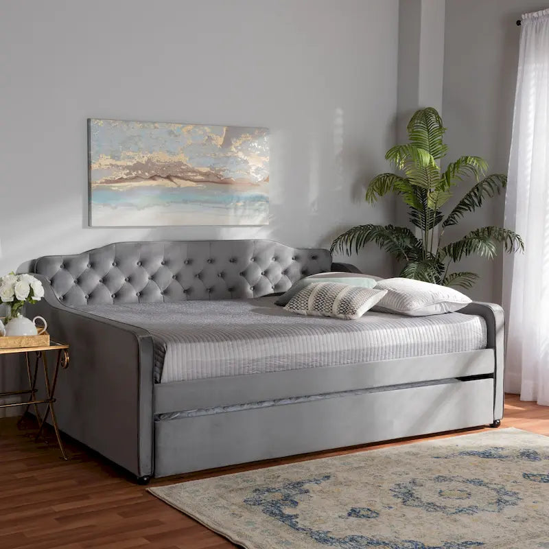 Divano letto estraibile Silver Orchid Titus contemporaneo trapuntato in velluto