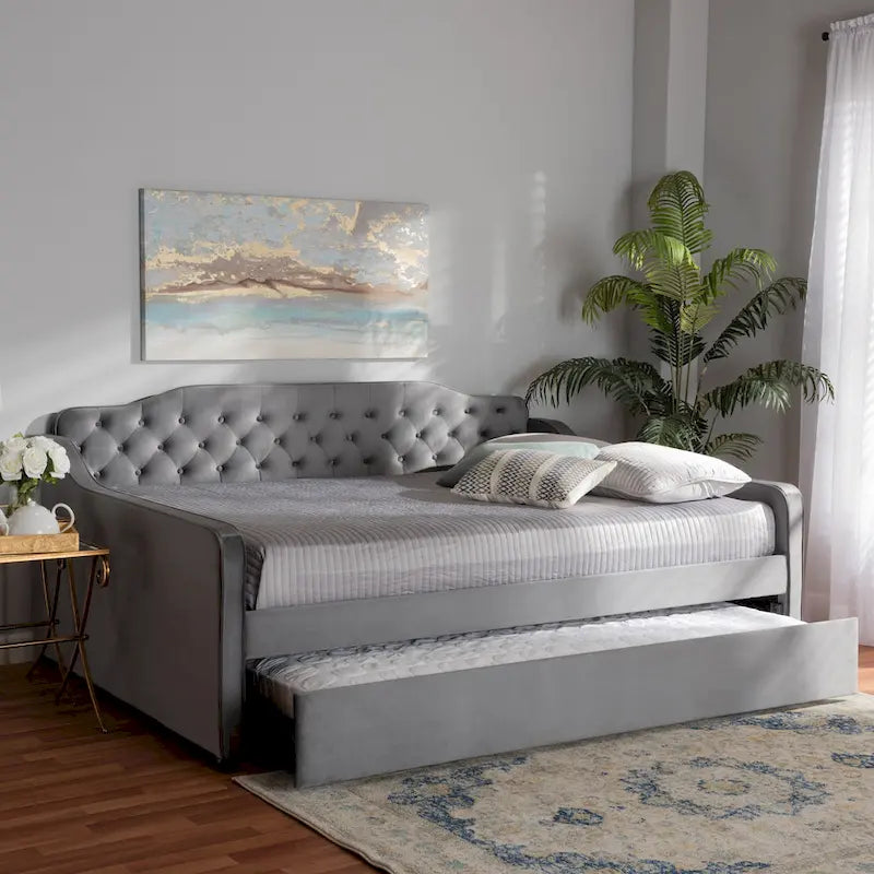 Divano letto estraibile Silver Orchid Titus contemporaneo trapuntato in velluto