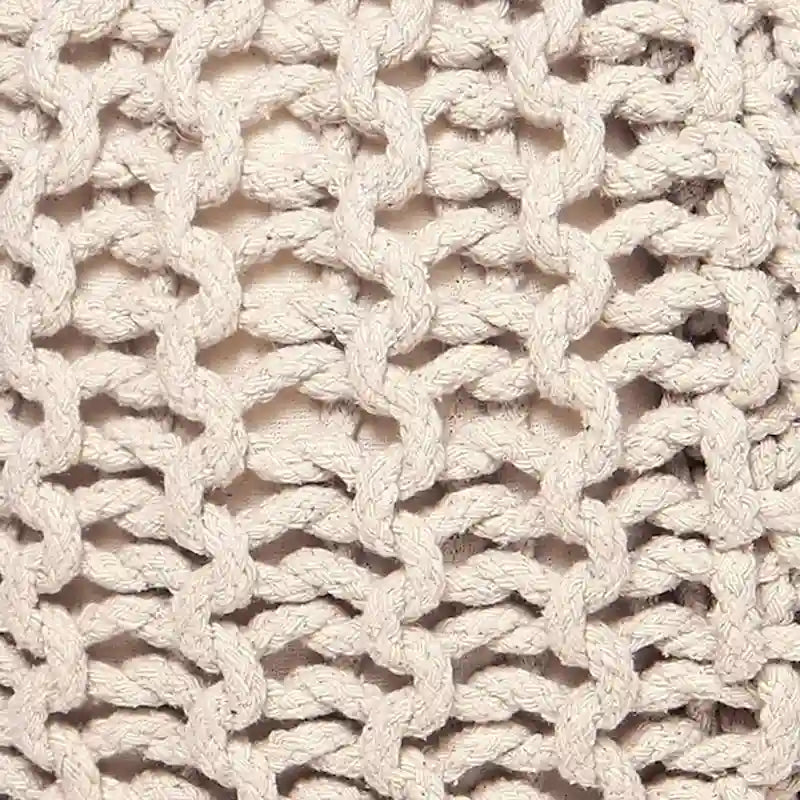 Hand Knitted Pouf Cotton Braided Cord Cable Ottoman - Foot Stool - Accent Seat Furniture Bean Bag - Living Room Kids - 18x18x14