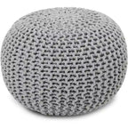 Hand Knitted Pouf Cotton Braided Cord Cable Ottoman - Foot Stool - Accent Seat Furniture Bean Bag - Living Room Kids - 18x18x14