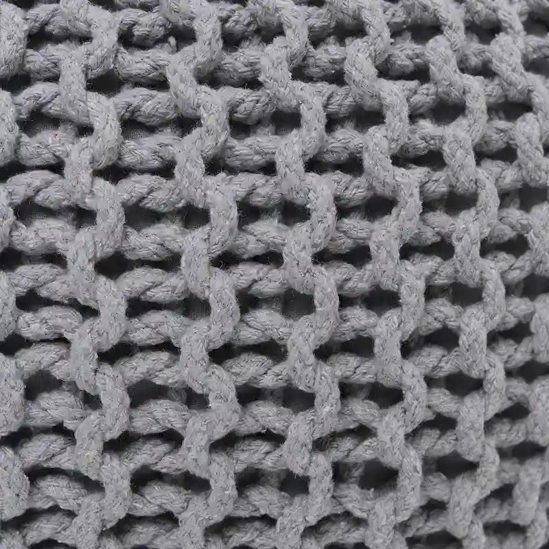 Hand Knitted Pouf Cotton Braided Cord Cable Ottoman - Foot Stool - Accent Seat Furniture Bean Bag - Living Room Kids - 18x18x14