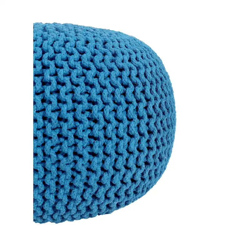 Hand Knitted Pouf Cotton Braided Cord Cable Ottoman - Foot Stool - Accent Seat Furniture Bean Bag - Living Room Kids - 18x18x14
