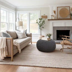 Hand Knitted Pouf Cotton Braided Cord Cable Ottoman - Foot Stool - Accent Seat Furniture Bean Bag - Living Room Kids - 18x18x14