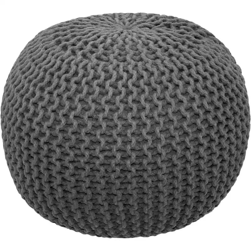 Hand Knitted Pouf Cotton Braided Cord Cable Ottoman - Foot Stool - Accent Seat Furniture Bean Bag - Living Room Kids - 18x18x14
