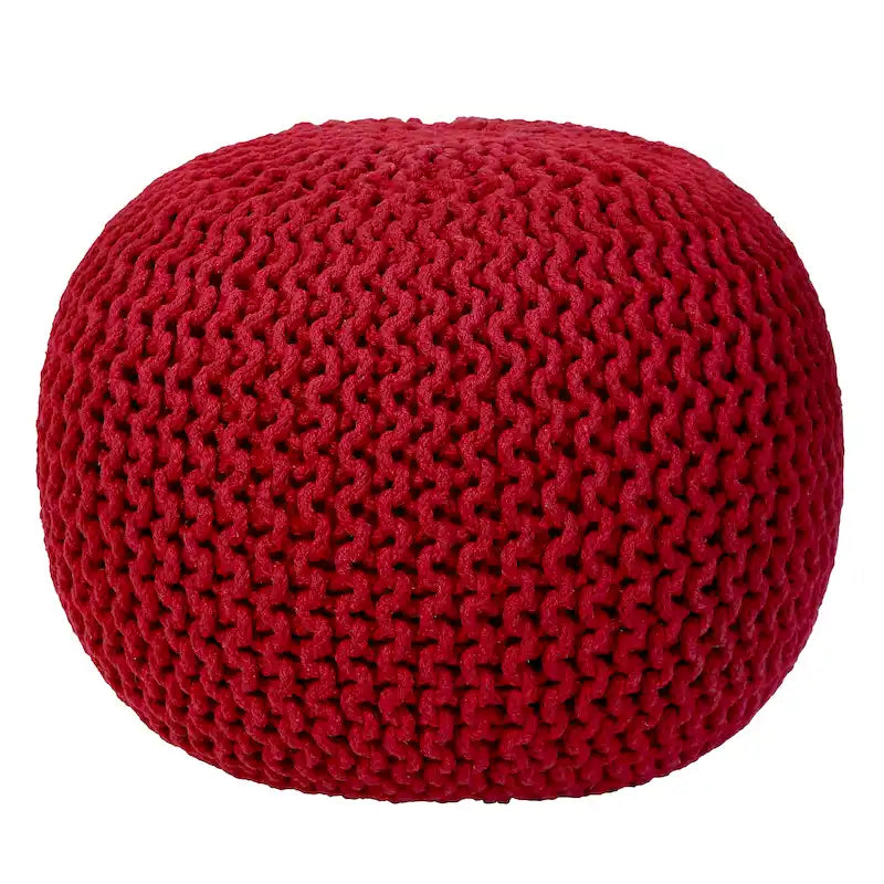 Hand Knitted Pouf Cotton Braided Cord Cable Ottoman - Foot Stool - Accent Seat Furniture Bean Bag - Living Room Kids - 18x18x14