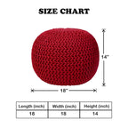 Hand Knitted Pouf Cotton Braided Cord Cable Ottoman - Foot Stool - Accent Seat Furniture Bean Bag - Living Room Kids - 18x18x14