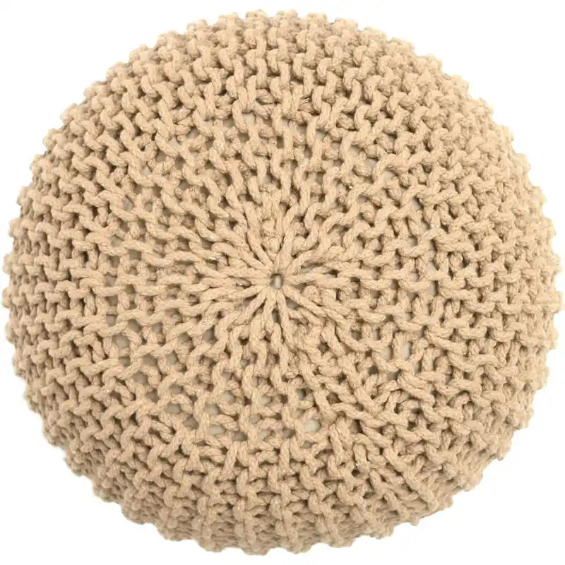 Hand Knitted Pouf Cotton Braided Cord Cable Ottoman - Foot Stool - Accent Seat Furniture Bean Bag - Living Room Kids - 18x18x14
