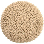 Hand Knitted Pouf Cotton Braided Cord Cable Ottoman - Foot Stool - Accent Seat Furniture Bean Bag - Living Room Kids - 18x18x14