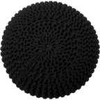 Hand Knitted Pouf Cotton Braided Cord Cable Ottoman - Foot Stool - Accent Seat Furniture Bean Bag - Living Room Kids - 18x18x14