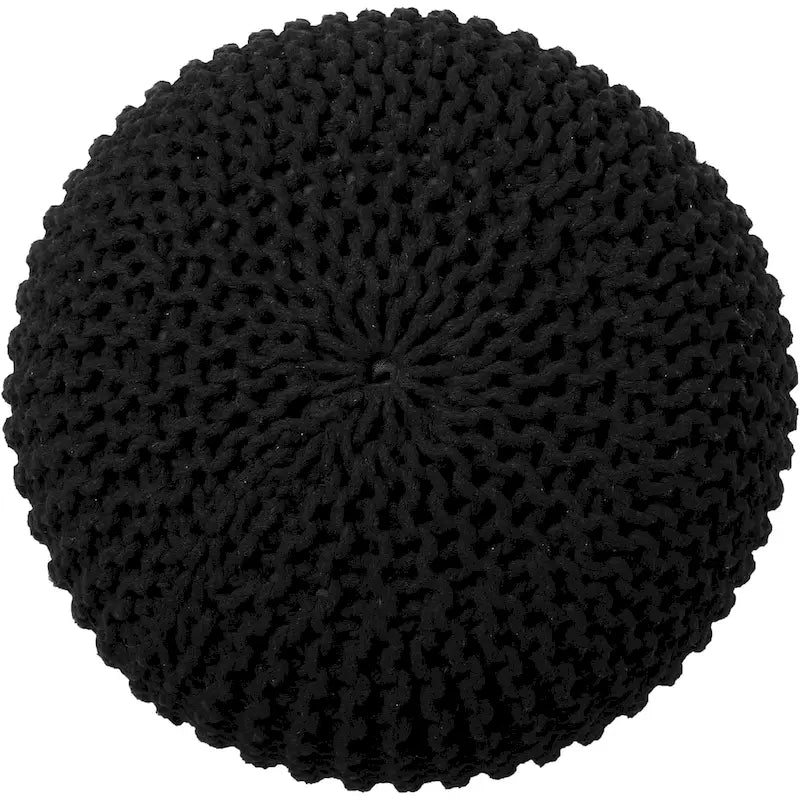 Hand Knitted Pouf Cotton Braided Cord Cable Ottoman - Foot Stool - Accent Seat Furniture Bean Bag - Living Room Kids - 18x18x14