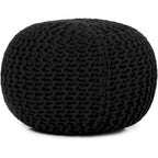Hand Knitted Pouf Cotton Braided Cord Cable Ottoman - Foot Stool - Accent Seat Furniture Bean Bag - Living Room Kids - 18x18x14