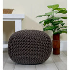 Hand Knitted Pouf Cotton Braided Cord Cable Ottoman - Foot Stool - Accent Seat Furniture Bean Bag - Living Room Kids - 18x18x14