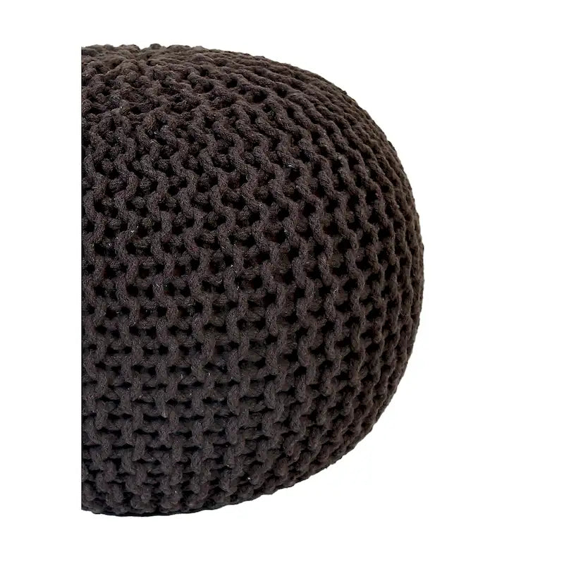 Hand Knitted Pouf Cotton Braided Cord Cable Ottoman - Foot Stool - Accent Seat Furniture Bean Bag - Living Room Kids - 18x18x14