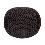 Hand Knitted Pouf Cotton Braided Cord Cable Ottoman - Foot Stool - Accent Seat Furniture Bean Bag - Living Room Kids - 18x18x14