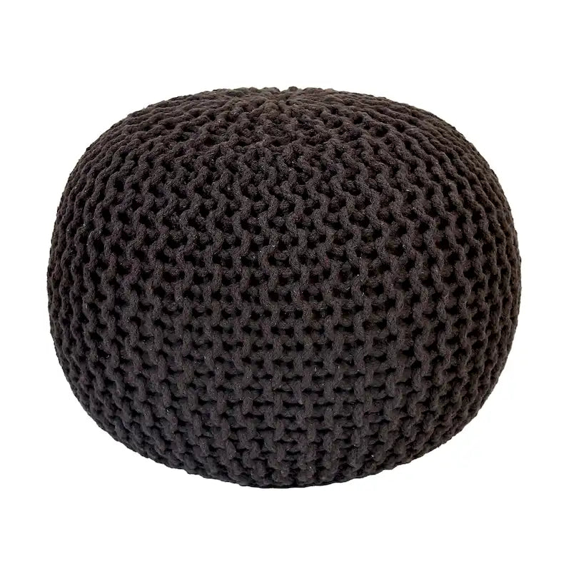 Hand Knitted Pouf Cotton Braided Cord Cable Ottoman - Foot Stool - Accent Seat Furniture Bean Bag - Living Room Kids - 18x18x14