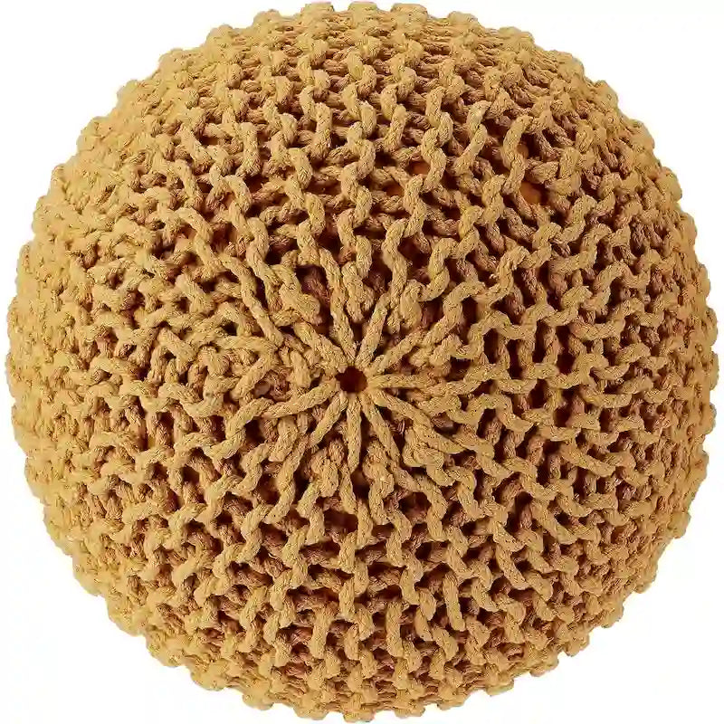 Hand Knitted Pouf Cotton Braided Cord Cable Ottoman - Foot Stool - Accent Seat Furniture Bean Bag - Living Room Kids - 18x18x14