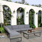 6 Person Outdoor L-Shape Metal Sectional Sofa Set with Cusions and Coffee Table