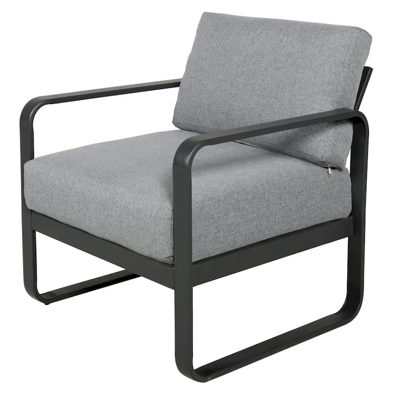 6 Person Outdoor L-Shape Metal Sectional Sofa Set with Cusions and Coffee Table