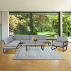 6 Person Outdoor L-Shape Metal Sectional Sofa Set with Cusions and Coffee Table