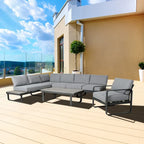6 Person Outdoor L-Shape Metal Sectional Sofa Set with Cusions and Coffee Table
