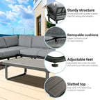 6 Person Outdoor L-Shape Metal Sectional Sofa Set with Cusions and Coffee Table
