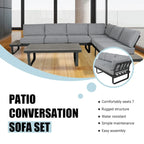 6 Person Outdoor L-Shape Metal Sectional Sofa Set with Cusions and Coffee Table