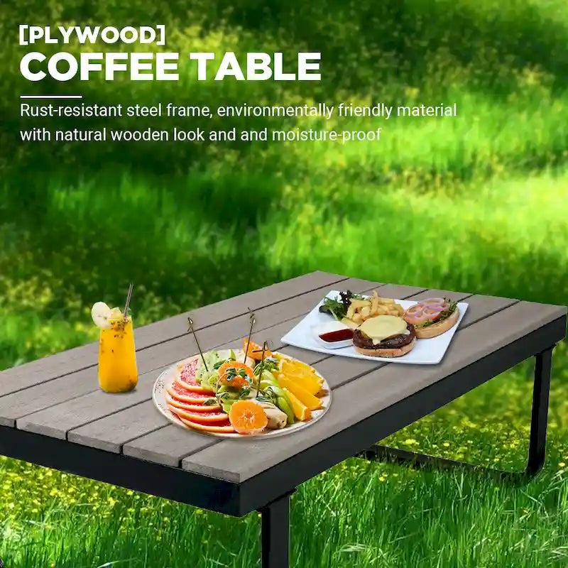 6 Person Outdoor L-Shape Metal Sectional Sofa Set with Cusions and Coffee Table