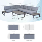 6 Person Outdoor L-Shape Metal Sectional Sofa Set with Cusions and Coffee Table